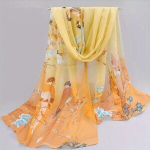 BIRD PRINT SCARF/WRAP in Yellow & Orange shades